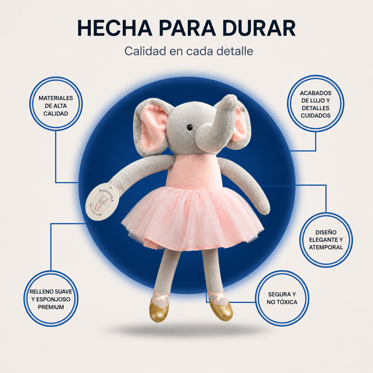 Elefanta Bailarina de Peluche Rosa – Suave y Adorable para Bebés y Niñas