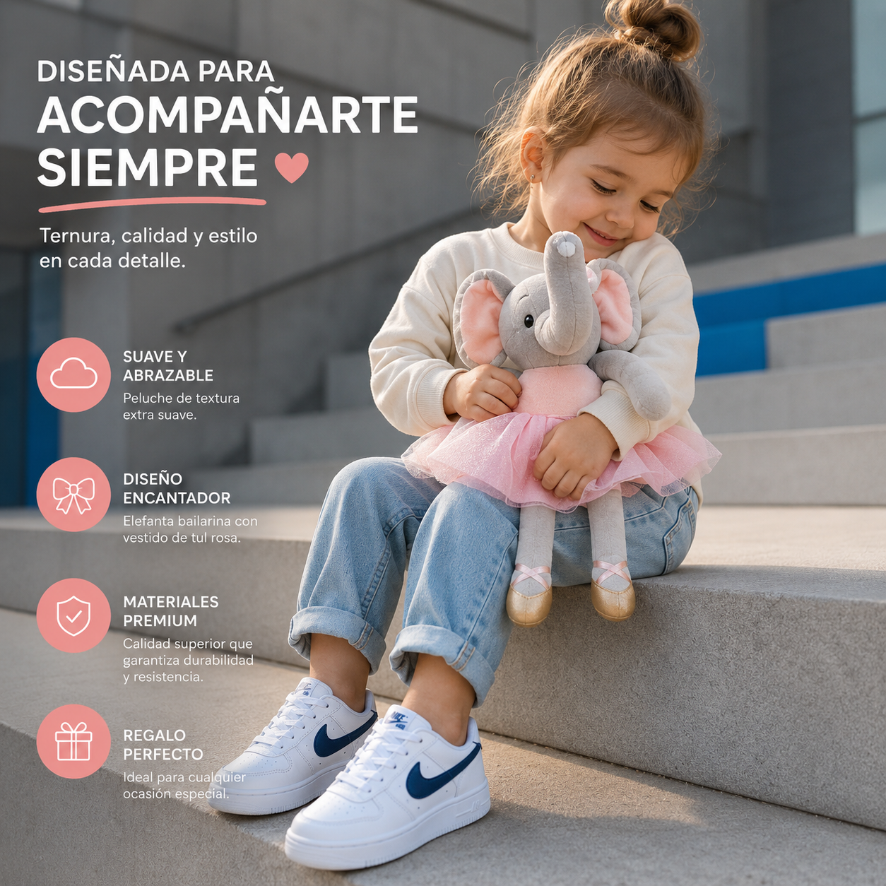 Elefanta Bailarina de Peluche Rosa – Suave y Adorable para Bebés y Niñas